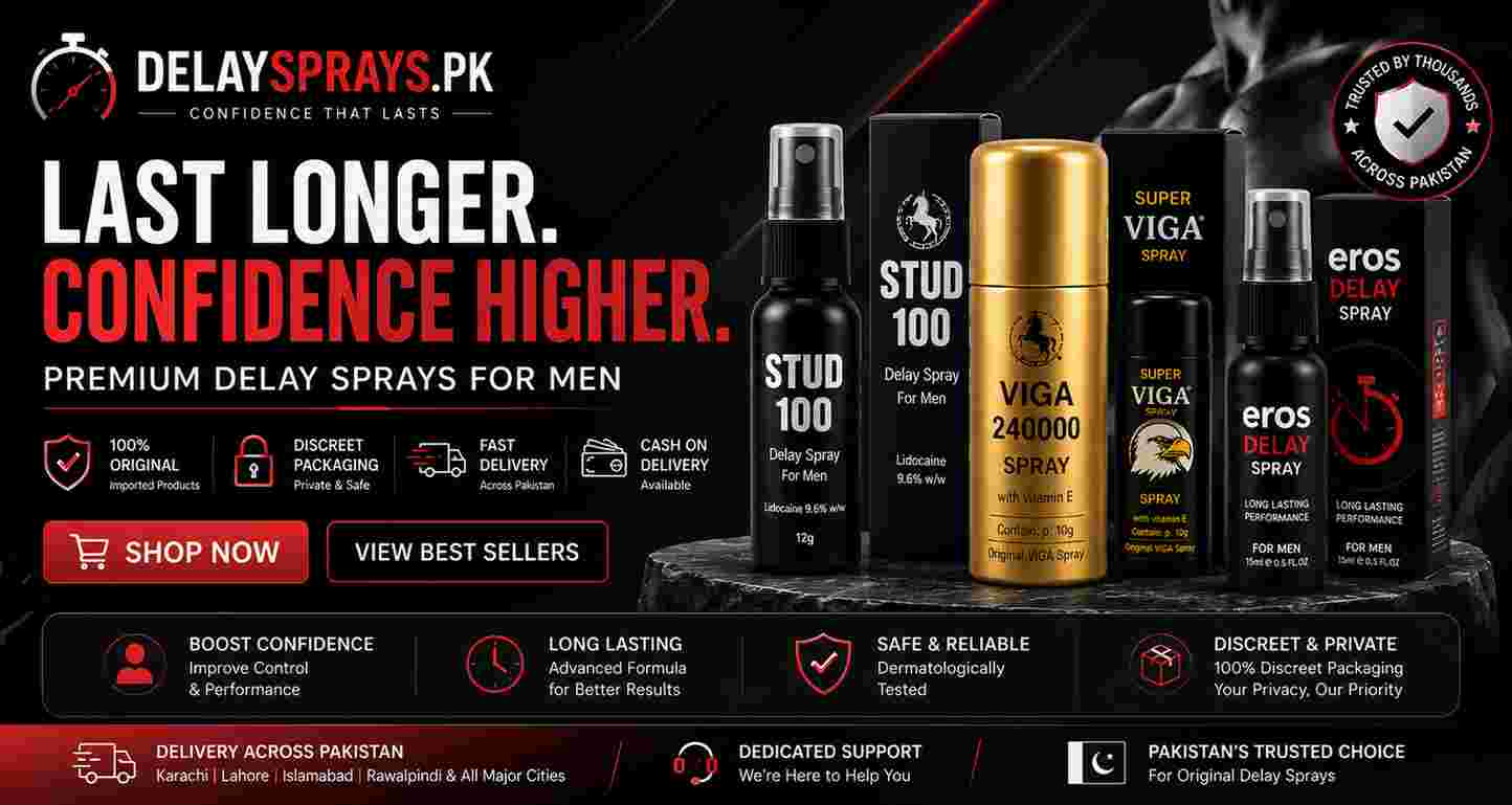 Premium delay spray collection with discreet packaging and secure online shopping for customers across Pakistan.